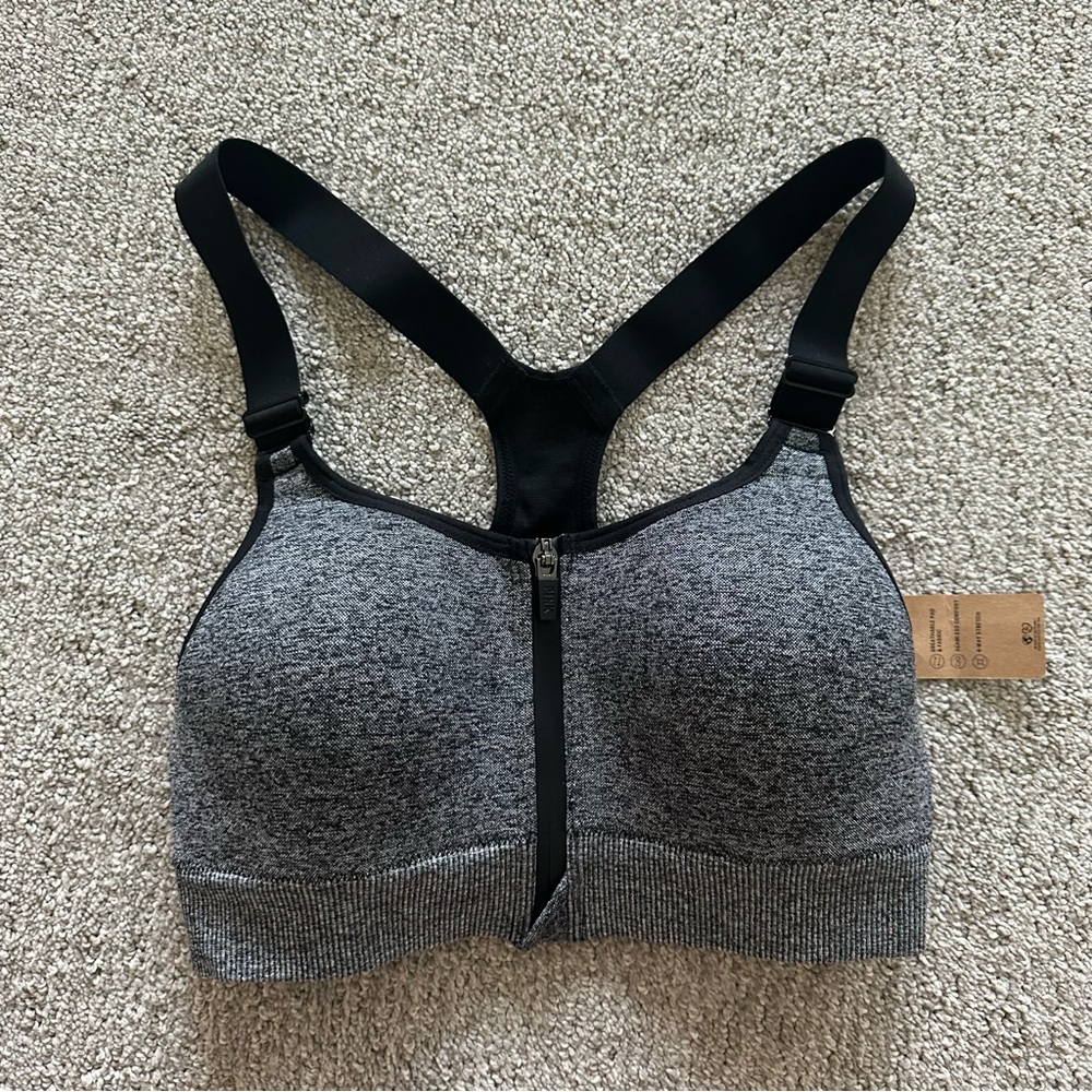 PINK Victoria's Secret Heather Gray Zip Seamless Lightly Lined Sports Bra XS